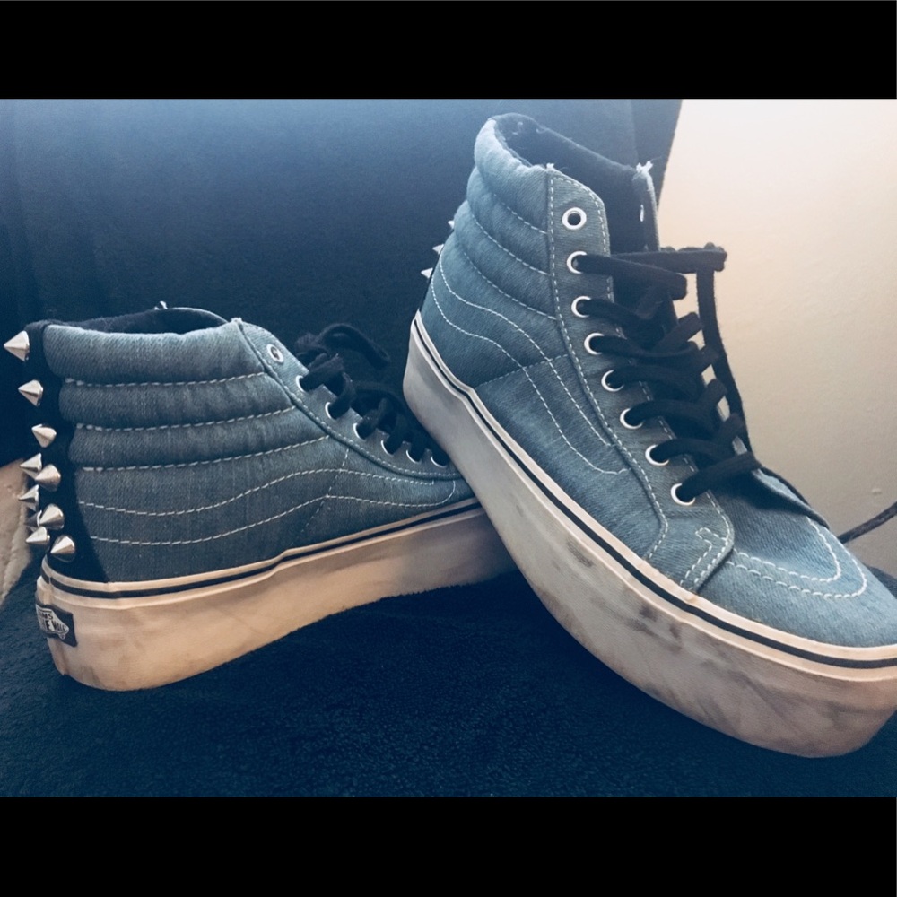 Blue Denim Platform Vans with Spike Detail